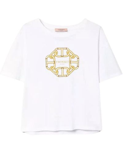 Twin Set T-shirt mit ketten- und ovaldruck - Weiß