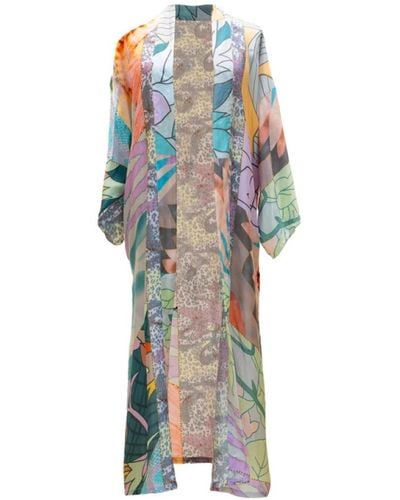 Mes Demoiselles Kimono lungo in seta stampata shana - Blu
