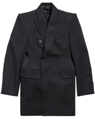 Balenciaga Schwarze woll-doppelreiher-jacke,jackets - Blau