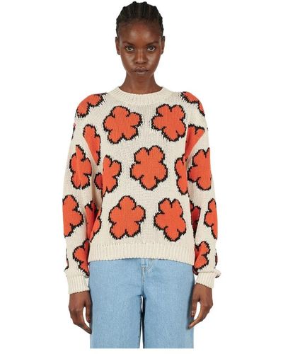 KENZO Blumiger Strickpullover - Rot