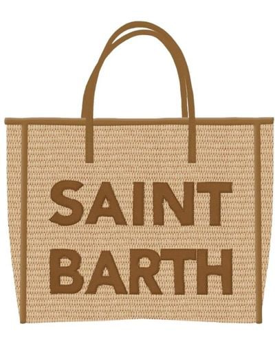 Mc2 Saint Barth Borsa di paglia con dettagli in pelle - Metallizzato