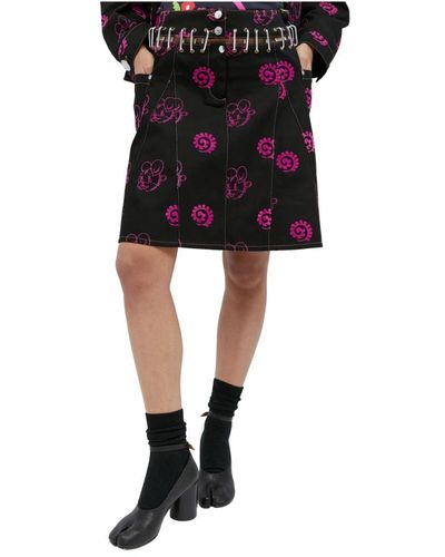 Chopova Lowena Falda con motivo de osito flocked - Negro