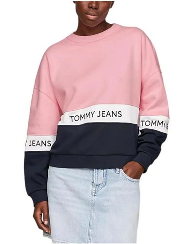 Tommy Jeans - Sudadera De Mujer Cropped Con Cuello Redondo En Rosa