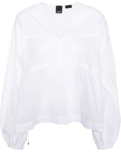 Pinko Broderie anglaise v-ausschnitt shirt - Weiß