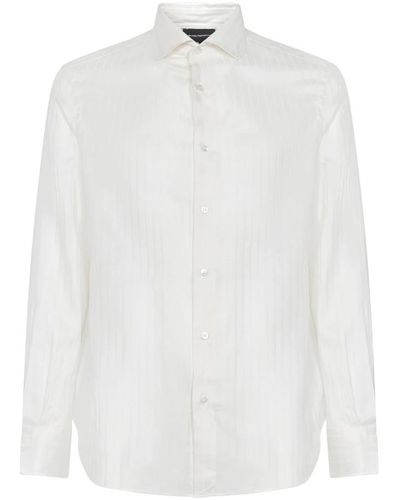 Emporio Armani Camicia bianca in cotone perforata a righe - Bianco