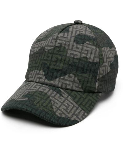 Balmain Monogramma effetto macchia cappello in cotone regolabile - Verde