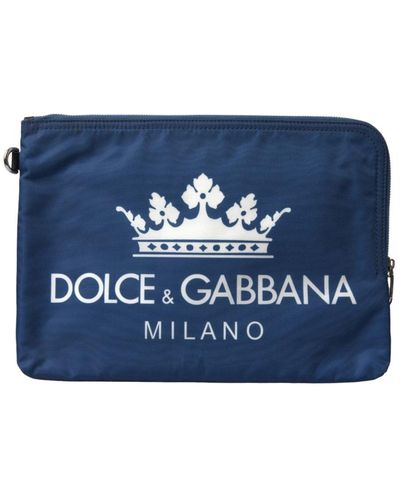 Dolce & Gabbana Blue Dg Milano Print Nylon Pouch Clutch Men Bag