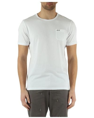 Sun 68 T-shirt in cotone con taschino e ricamo logo frontale - Grigio