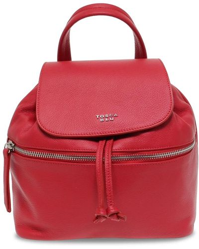 Tosca Blu Roter leder-rucksack für frauen mit reißverschluss