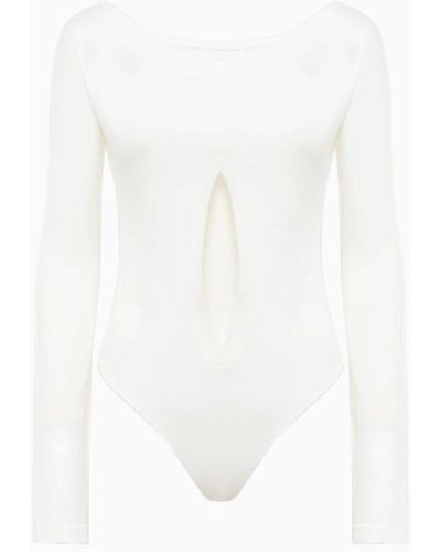 Courreges Body in jersey di cotone con ricamo logo - Bianco