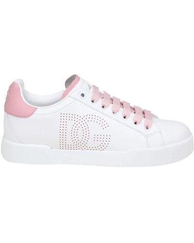Dolce & Gabbana Sneakers in pelle nappa bianco/rosa