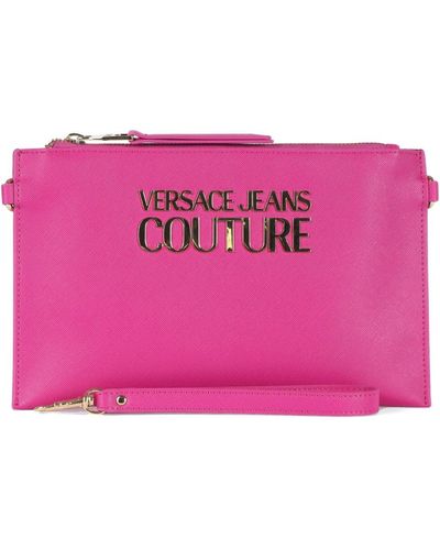 Versace Logo front saffiano clutch - Pink