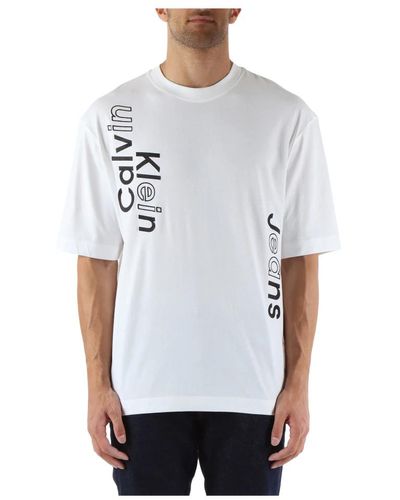 Calvin Klein Baumwoll-t-shirt mit frontlogo-stickerei - Weiß