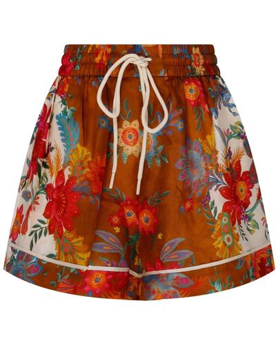 Zimmermann Shorts in seta con stampa floreale - Rosso