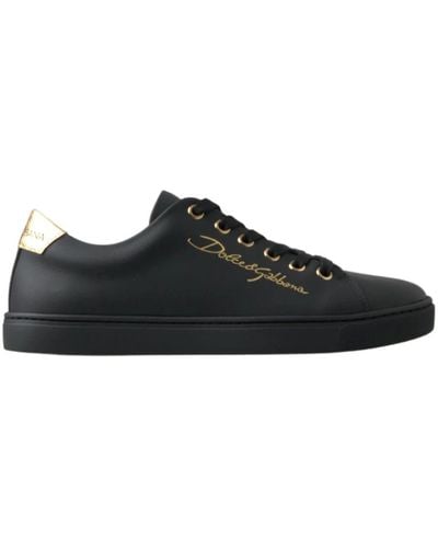 Dolce & Gabbana Zapatillas clásicas de cuero negro y oro