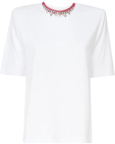 Mariuccia Milano Weiße baumwoll-t-shirt mit halskette