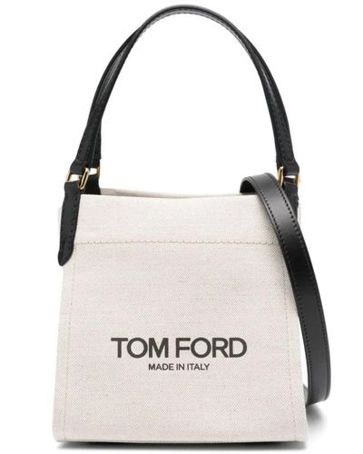 Tom Ford Borsa tote in canvas con stampa logo e dettagli in pelle - Neutro