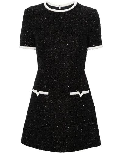 Valentino Vestido de tweed lurex negro con detalles vlogo