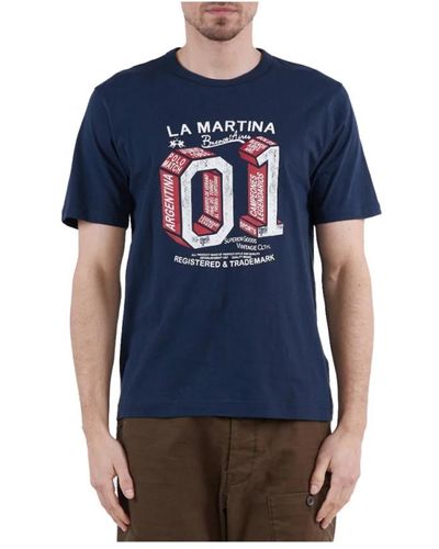 La Martina Bedrucktes front-jersey-t-shirt-top - Blau