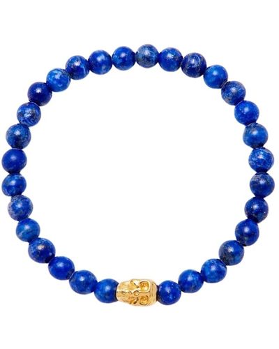 Nialaya Männer armband mit lapis und goldschädel - Blau