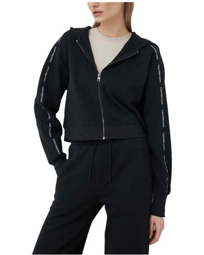 Calvin Klein Crop zip hoodie con logo - Negro