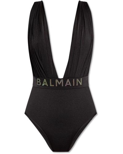 Balmain Einteiliger badeanzug mit logo - Schwarz