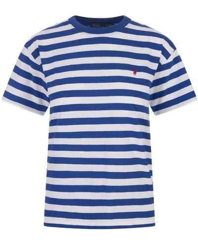 Ralph Lauren Blau gestreiftes t-shirt mit rundhalsausschnitt