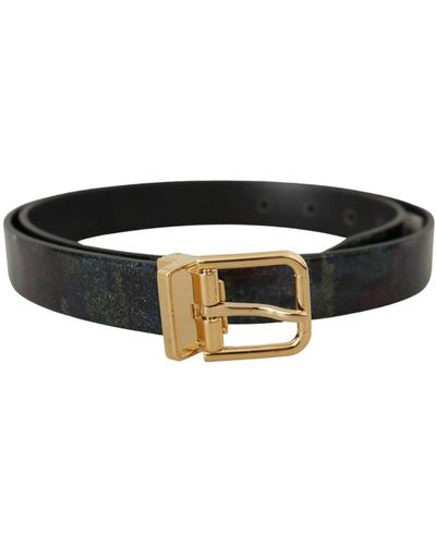 Dolce & Gabbana Cintura in pelle multicolore con fibbia in metallo dorato vernice - Nero