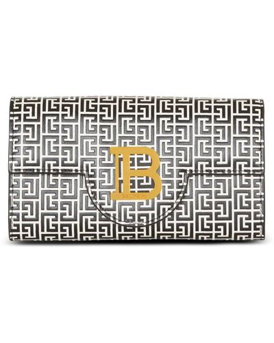 Balmain Portemonnaie b-buzz aus geprägtem kalbsleder mit pb labyrinth-monogramm - Grau