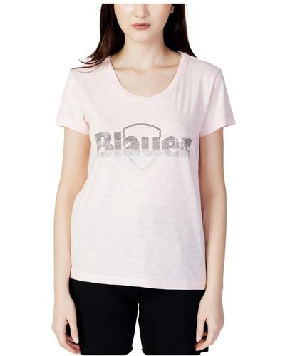 Blauer Camiseta de mujer con logo de lentejuelas - Blanco