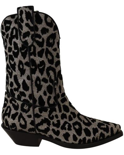 Dolce & Gabbana Botas cowboy leopardo - negro y gris