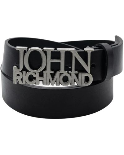 John Richmond Cintura in pelle nera trama liscia - Nero