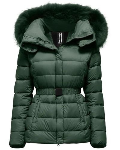 Bomboogie Short down jacket in nylon with fur hood - Verde