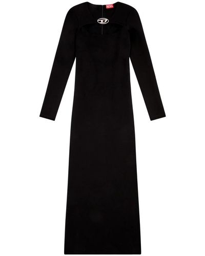 DIESEL Kleid aus milano-strick mit oval d-plakette aus metall - Schwarz