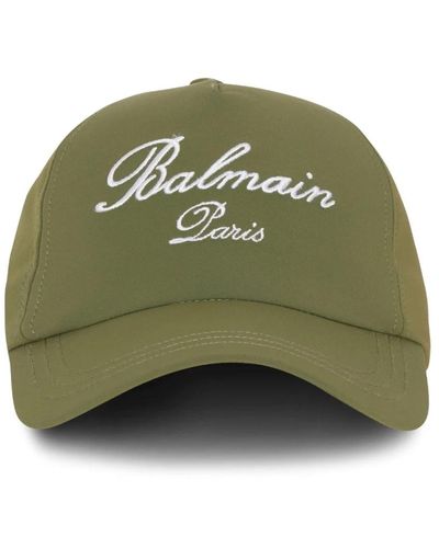 Balmain Caps,kappe mit signature paris-stickerei - Grün