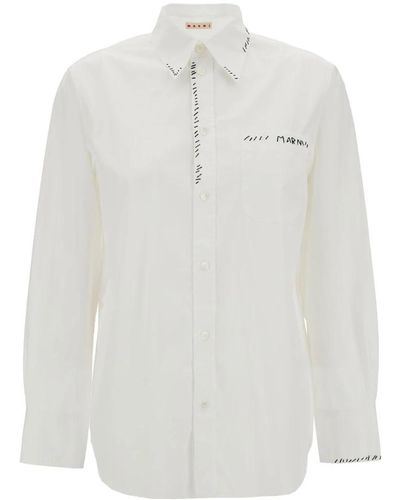 Marni Camisa blanca clásica con estampado de logo - Blanco