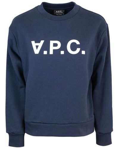 A.P.C. Sweaters azules con logo de terciopelo