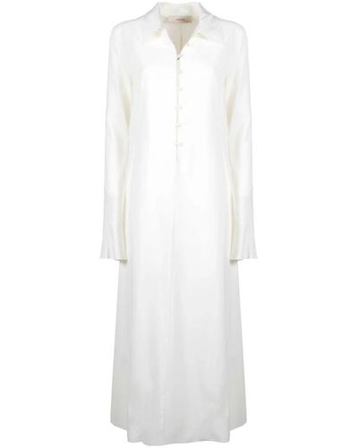 Jucca Vestido largo de seda con botones coreanos - Blanco