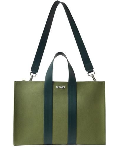 Sunnei Grüne canvas-handtasche mit gummigriffen