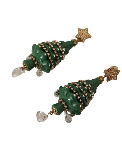 Dolce & Gabbana Enchanting Crystal Christmas Tree Clip-On Earrings - Green