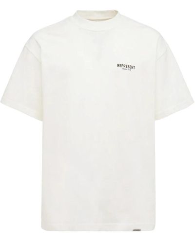 Represent Weiße baumwoll-jersey-t-shirt mit logo-drucken,t-shirt mit logo-print aus baumwolle