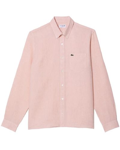 Lacoste Camicia in lino minimalista per - Rosa