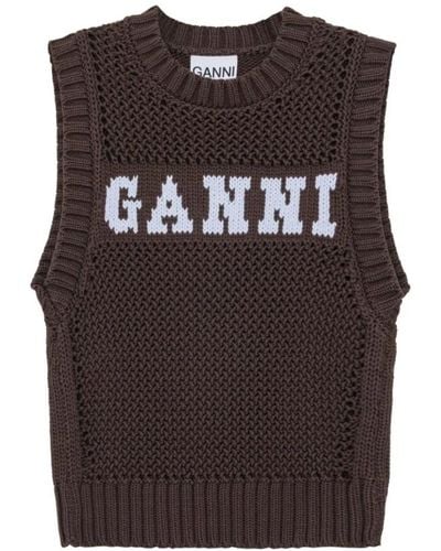 Ganni Round-Neck Knitwear - Brown