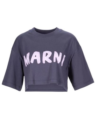 Marni Logo print cropped t-shirt - Blau