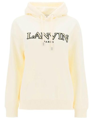 Lanvin Felpa con cappuccio curb logo in jersey di cotone felpato - Bianco