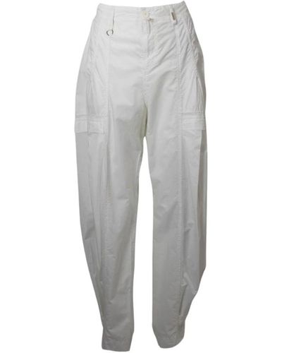 High Pantalón de popelín de algodón blanco - Gris