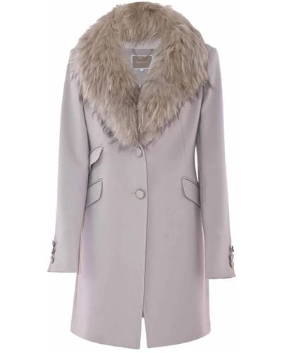 Kocca Elegante cappotto invernale con collo di pelliccia - Grigio