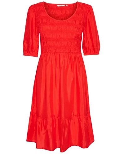 Cream Short Dresses - Red