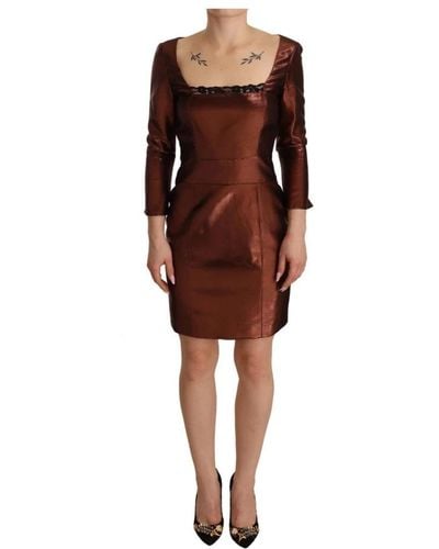 Gianfranco Ferré Kleid mit quadratischem ausschnitt und langen ärmeln - Braun