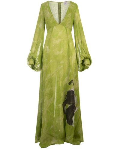 Stella Jean Vestido largo de viscosa verde con estampado